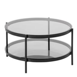 Wyld Haus Featheroak Smoked Glass Round Coffee Table Grey Black Metal Legs - thumbnail 5