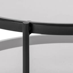 Wyld Haus Featheroak Smoked Glass Round Coffee Table Grey Black Metal Legs - thumbnail 8