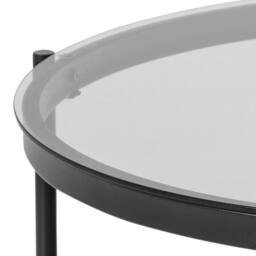 Wyld Haus Featheroak Smoked Glass Round Coffee Table Grey Black Metal Legs - thumbnail 7