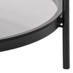 Wyld Haus Featheroak Smoked Glass Round Coffee Table Grey Black Metal Legs - thumbnail 9