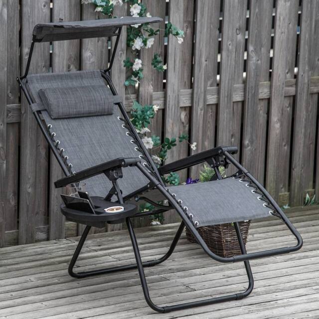 OUTSUNNY Zero Gravity Chair Adjustable Patio Lounge w/ Cup Holder in Light Grey - image 1