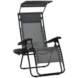 OUTSUNNY Zero Gravity Chair Adjustable Patio Lounge w/ Cup Holder in Light Grey - thumbnail 2