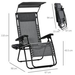 OUTSUNNY Zero Gravity Chair Adjustable Patio Lounge w/ Cup Holder in Light Grey - thumbnail 3