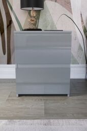 Home Discount Vida Designs Glinton 'HIGH GLOSS 2 Drawer Bedside Chest' Storage Bedroom Furniture in Grey