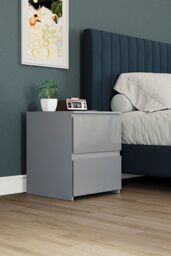 Home Discount Vida Designs Glinton 'HIGH GLOSS 2 Drawer Bedside Chest' Storage Bedroom Furniture in Grey - thumbnail 4