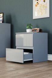 Home Discount Vida Designs Glinton 'HIGH GLOSS 2 Drawer Bedside Chest' Storage Bedroom Furniture in Grey - thumbnail 2