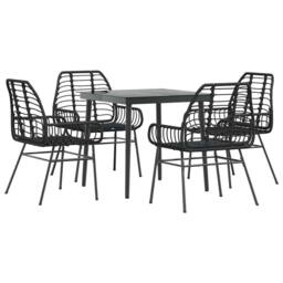 Berkfield Home Beautiful 5 Piece Garden Dining Set Black Poly Rattan Glass - thumbnail 3