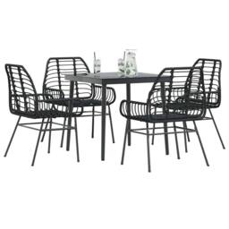 Berkfield Home Beautiful 5 Piece Garden Dining Set Black Poly Rattan Glass - thumbnail 2