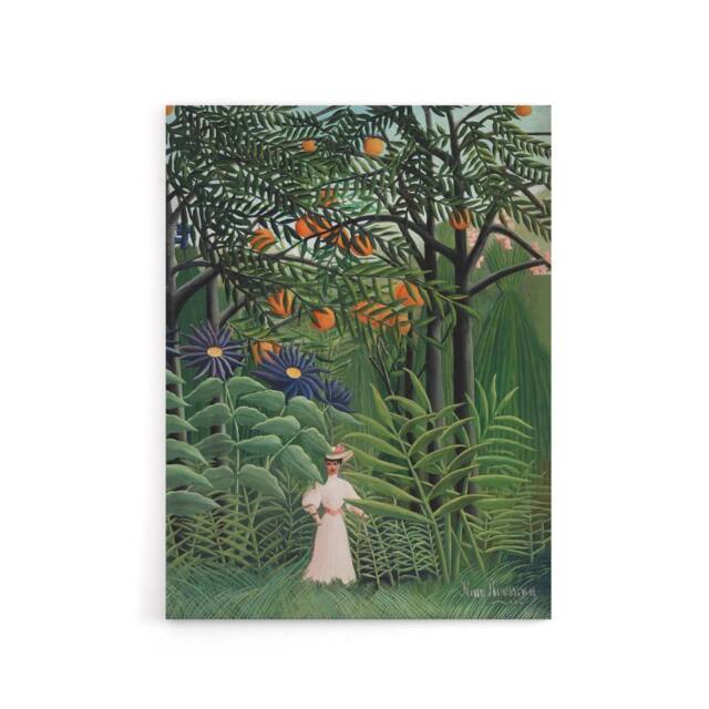 "Artery8 Woman Walking in an Exotic Forest Rousseau Canvas Wall Art in Green - Size: W24"" x H32""" - image 1