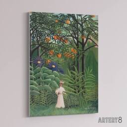 "Artery8 Woman Walking in an Exotic Forest Rousseau Canvas Wall Art in Green - Size: W24"" x H32""" - thumbnail 2