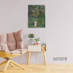 "Artery8 Woman Walking in an Exotic Forest Rousseau Canvas Wall Art in Green - Size: W24"" x H32""" - thumbnail 3