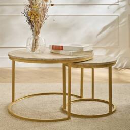 CALICOSY Set Of 2 Round Nesting Coffee Tables, 70 Cm Long - LENNY in Cream - thumbnail 1