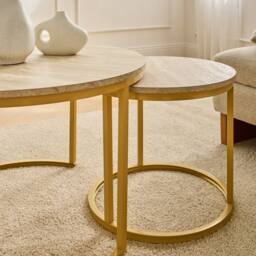 CALICOSY Set Of 2 Round Nesting Coffee Tables, 70 Cm Long - LENNY in Cream - thumbnail 3