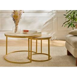CALICOSY Set Of 2 Round Nesting Coffee Tables, 70 Cm Long - LENNY in Cream - thumbnail 4