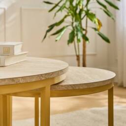 CALICOSY Set Of 2 Round Nesting Coffee Tables, 70 Cm Long - LENNY in Cream - thumbnail 2