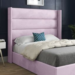 KDMD Nuno Straight Winged Upholstered Soft Velvet Pink Bed Frame - Size: Small Double - thumbnail 2