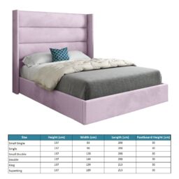 KDMD Nuno Straight Winged Upholstered Soft Velvet Pink Bed Frame - Size: Small Double - thumbnail 4