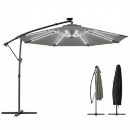 OUTSUNNY 3 m Garden Cantilever Parasol with Solar Light, Rotation, Grey - Size: 3m x 3m - thumbnail 2