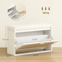 Wyld Haus Kekami White Boho Shoe Bench Cushioned Seat & Rattan Flip Drawer - thumbnail 3