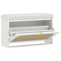 Wyld Haus Kekami White Boho Shoe Bench Cushioned Seat & Rattan Flip Drawer - thumbnail 2