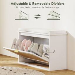 Wyld Haus Kekami White Boho Shoe Bench Cushioned Seat & Rattan Flip Drawer - thumbnail 7