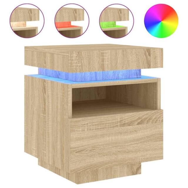 Berkfield Home Bedside Cabinet with LED Lights Sonoma Oak 40x39x48.5 cm in Light Brown - image 1