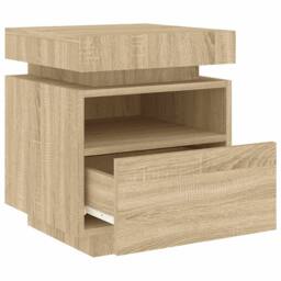 Berkfield Home Bedside Cabinet with LED Lights Sonoma Oak 40x39x48.5 cm in Light Brown - thumbnail 6