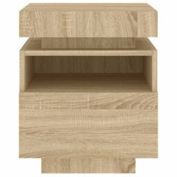 Berkfield Home Bedside Cabinet with LED Lights Sonoma Oak 40x39x48.5 cm in Light Brown - thumbnail 7