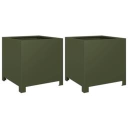 Berkfield Home Garden Planters 2 pcs Olive Green 40x40x40 cm Steel - Size: 40 x 40 x 40 cm - thumbnail 3