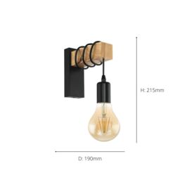 Eglo Townshend Natural Wood & Metal Wall Light in Light Brown - thumbnail 5