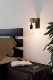 Eglo Townshend Natural Wood & Metal Wall Light in Light Brown - thumbnail 2