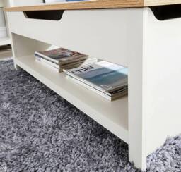 Home Source Coffee Table Lift Up Oak Top Home Reception Storage Shelf Avon in Off-White - thumbnail 4