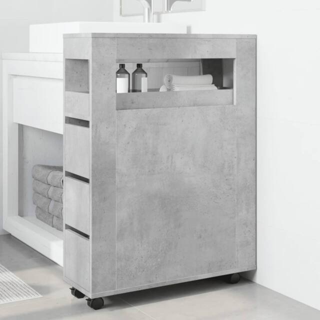 Berkfield Home Narrow Bathroom Cabinet with Wheels Concrete Grey Engineered Wood - image 1