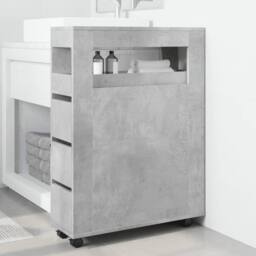 Berkfield Home Narrow Bathroom Cabinet with Wheels Concrete Grey Engineered Wood - thumbnail 1