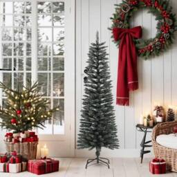 Berkfield Home Beautiful Artificial Slim Christmas Tree with Stand Green 150 cm PVC - thumbnail 3