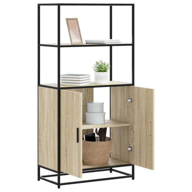 Berkfield Home Highboard Sonoma Oak 68x35x139 cm Engineered Wood & Metal in Light Tan - Size: 68 x 35 x 139 cm - image 1