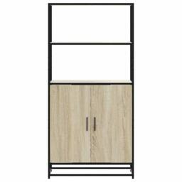 Berkfield Home Highboard Sonoma Oak 68x35x139 cm Engineered Wood & Metal in Light Tan - Size: 68 x 35 x 139 cm - thumbnail 4