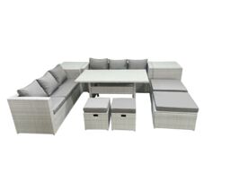 Fimous Rattan Garden Furniture Set Outdoor 10 Seater Patio Dining Sets with Glass Top Dining Table 2 Side Tables Light Grey Mixed - thumbnail 2
