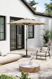 Garden Sanctuary 24 Solar LED Lights Patio Crank Parasol with Resin Base in Beige - thumbnail 2