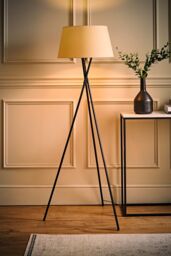 ValueLights Camden Black Metal Tripod Floor Lamp with Beige Tapered Lamp Shade - thumbnail 2
