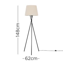 ValueLights Camden Black Metal Tripod Floor Lamp with Beige Tapered Lamp Shade - thumbnail 9