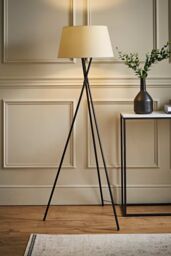 ValueLights Camden Black Metal Tripod Floor Lamp with Beige Tapered Lamp Shade - thumbnail 1