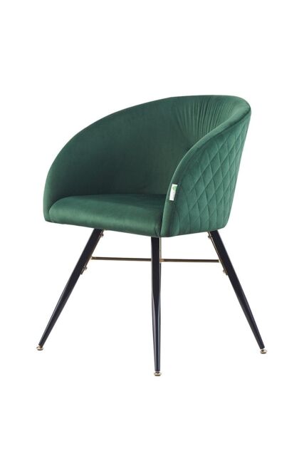 Life Interiors Single Vittorio Velvet Dining Chair with Black Metal Legs, Quilted Design Modern Accent Chair in Green - image 1