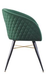 Life Interiors Single Vittorio Velvet Dining Chair with Black Metal Legs, Quilted Design Modern Accent Chair in Green - thumbnail 3