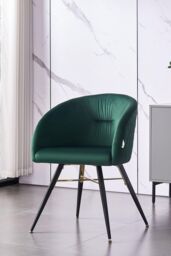 Life Interiors Single Vittorio Velvet Dining Chair with Black Metal Legs, Quilted Design Modern Accent Chair in Green - thumbnail 2