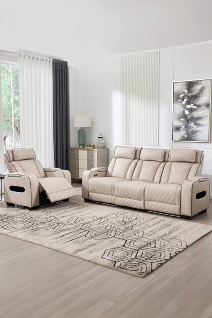 More4Homes Capri Electric Recliner 1+3 Seater Sofa Set w Drinks tray & Charging in Beige - image 1