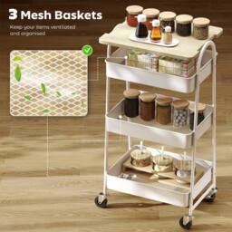 Wyld Haus Satoro 3 Tier Oak & White Kitchen Trolley - thumbnail 5