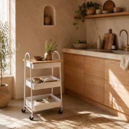 Wyld Haus Satoro 3 Tier Oak & White Kitchen Trolley - thumbnail 1
