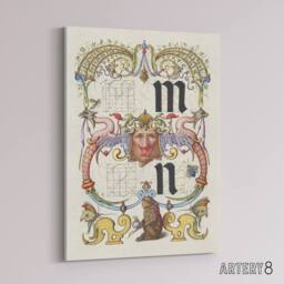 "Artery8 Pictorial Letter Guide M & N Calligraphy Canvas Wall Art Print in White - Size: W12"" x H16""" - thumbnail 2