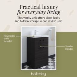 Balterley Bathroom Vanity Basin Unit, Black Handles, 500mm, Wood Black - thumbnail 7